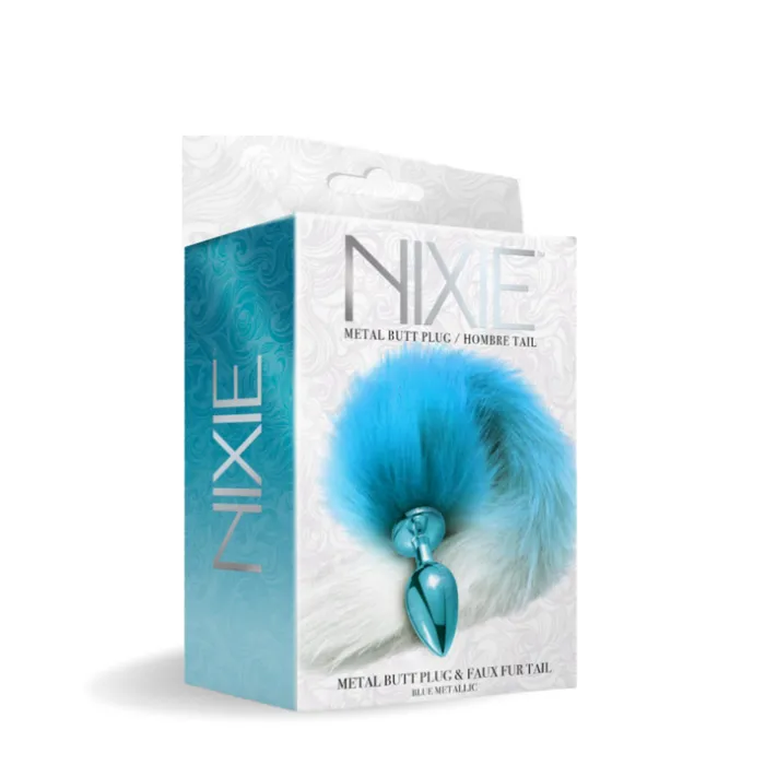 Global Novelties Anal NIXIE Metal Butt Plug With Tail Metallic Blue