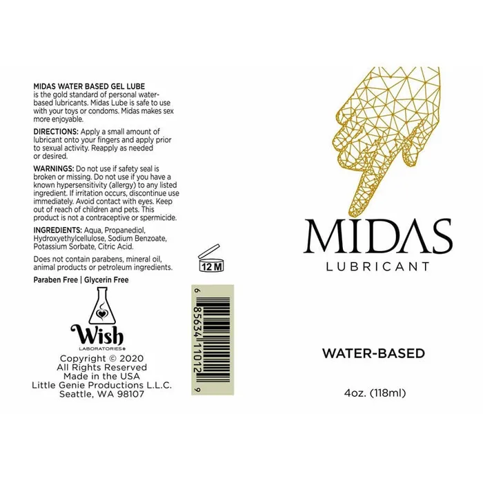 Lubricants | Little Genie Midas Water Based Lube - Water Based Lubricant - 118 ml Bottle Lubricants | Little Genie Midas Water Based Lube - Water Based Lubricant - 118 ml Bottle