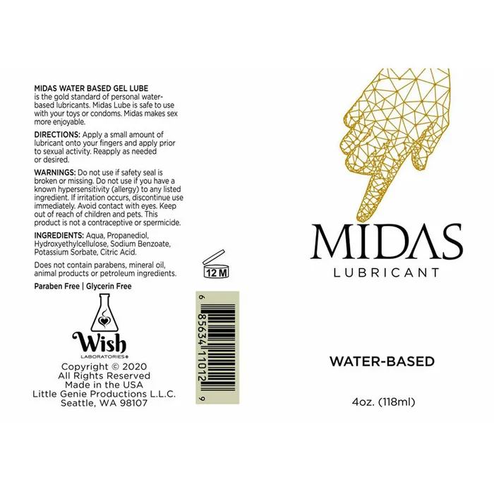 Lubricants | Little Genie Midas Water Based Lube - Water Based Lubricant - 118 ml Bottle Lubricants | Little Genie Midas Water Based Lube - Water Based Lubricant - 118 ml Bottle