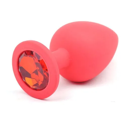 Male Sex Toys Daytona Red Silicone Anal Plug Large w Red Diamond