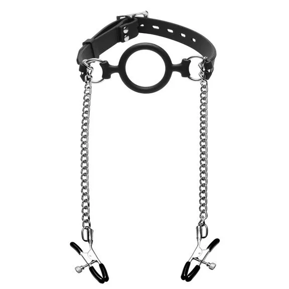 Master Series Male Sex Toys | Mutiny Silicone O-Ring Gag with Nipple Clamps Master Series Male Sex Toys | Mutiny Silicone O-Ring Gag with Nipple Clamps