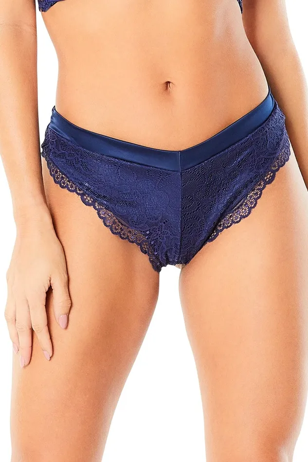 Oh L L Chri Vibrators High Leg Lined Thong With Crossing Back Straps Estate Blue Small