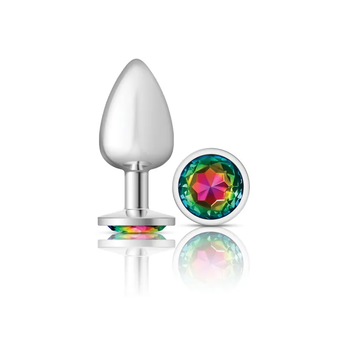 Viben Anal Cheeky CharmsSilver Metal Butt Plug RoundRainbowLarge