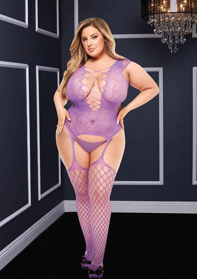 Bodystockings & Playsuits | Baci Lingerie Corset Front Suspender Fishnet Bodystocking