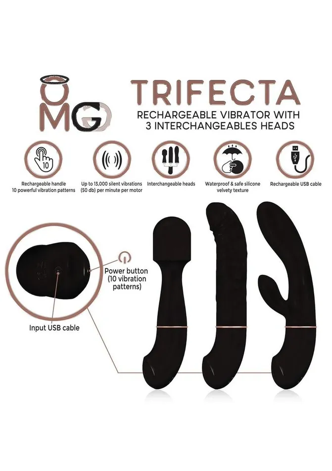 Female Sex Toys | OMG Omg Trifecta Rechargeable Vibrators with 3 Head Attachments