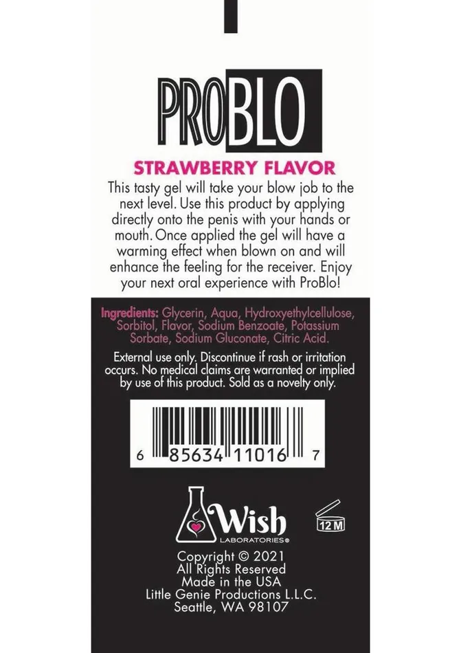 Problo Oral Pleasure Flavored Gel 15oz Strawberry Problo Enhancers