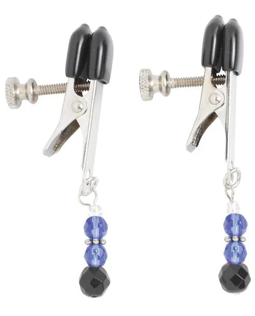 Spartacus Anal | Spartacus Adjustable Broad Tip Blue Beaded Nipple Clamps