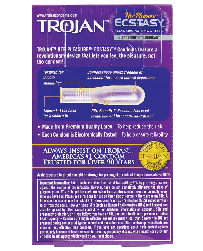 Trojan Her Pleasure Ecstasy Condoms - Box of 10 | Trojan Female Sex Toys
